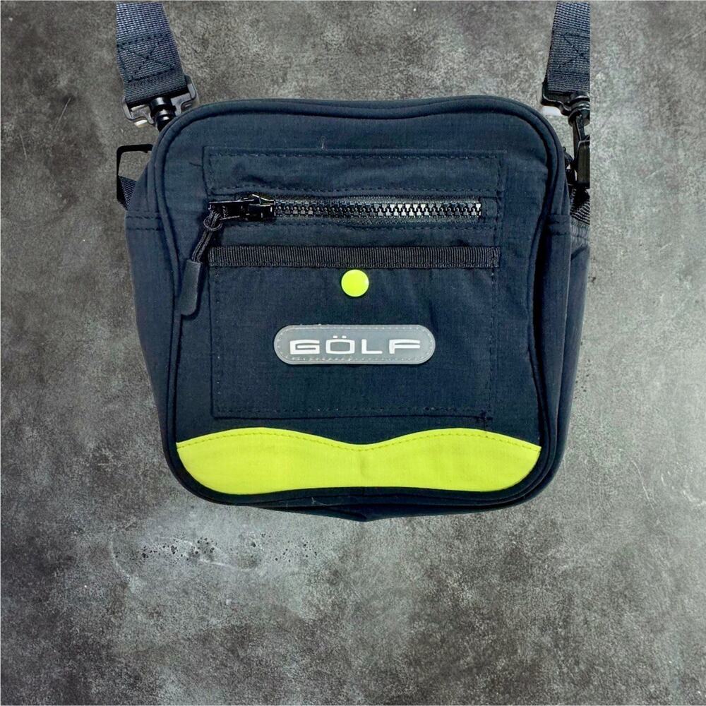 GOLF Black/Neon Green Small Crossbody Bag Zip Closure Pockets Adjustable Strap